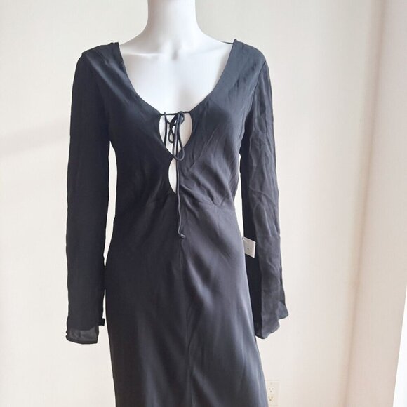 Zara Black Super Low Plunge Black Evening Gown Dress L - Picture 3 of 5